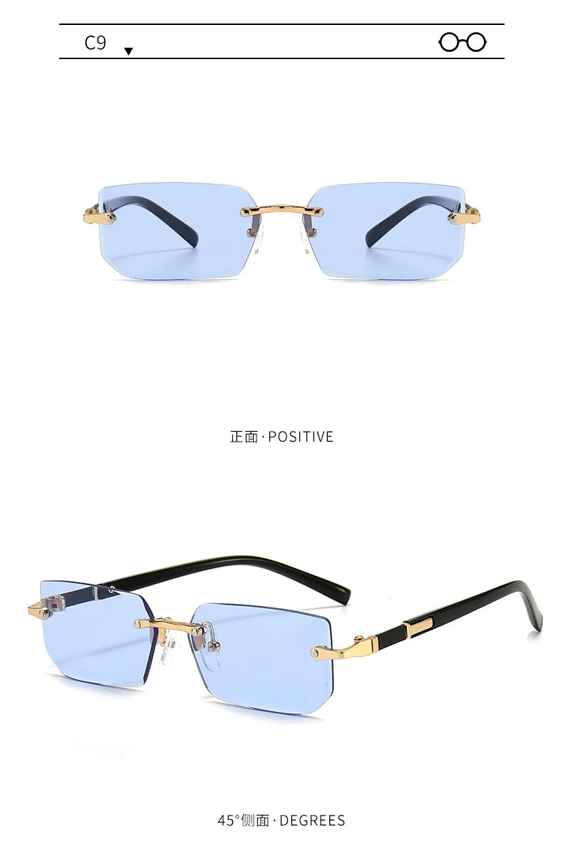 Rimless Sunglasses Rectangle Fashion Popular Women Men Shades Small Square Sun Glasses For Female Male Summer Traveling Glasses